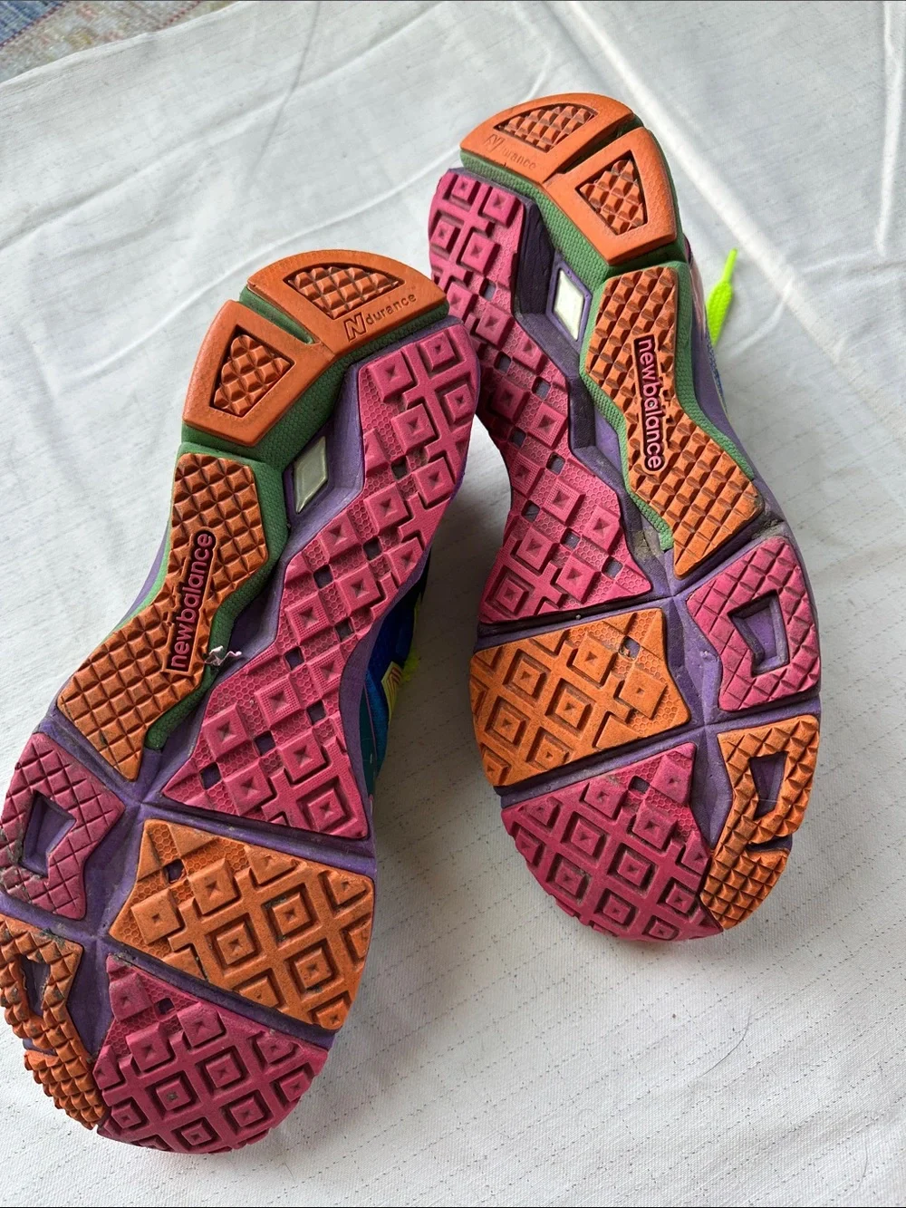 New Balance Multicolor Athletic Sneakers with Neon Green Laces